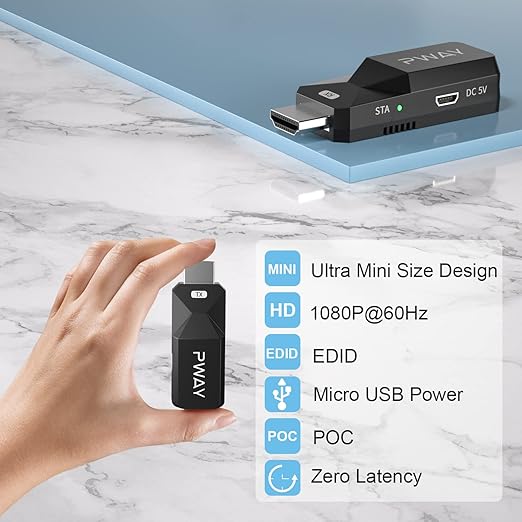 PWAY HDMI Extender 165ft Audio Video 1080P Over Cat5 Cat6 Ethernet Cable Transmit Lossless Signal HDMI Long Distance Extension Adapter