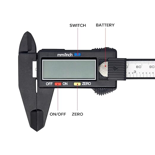 Electronic Digital Caliper, Plastic Vernier Caliper, Caliper Measuring Tool with Inch/Millimeter Conversion, Extra Large LCD Screen, 0-6 Inch/0-150 mm, Auto Off Featured Micrometer Ruler