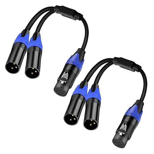 Seefeful (11.8 Inches / 2 Pack) XLR Splitter Cable, 1 Xlr Female to 2 Xlr Male Patch Y Cable, Balanced Microphone Splitter Cord Audio Adaptor