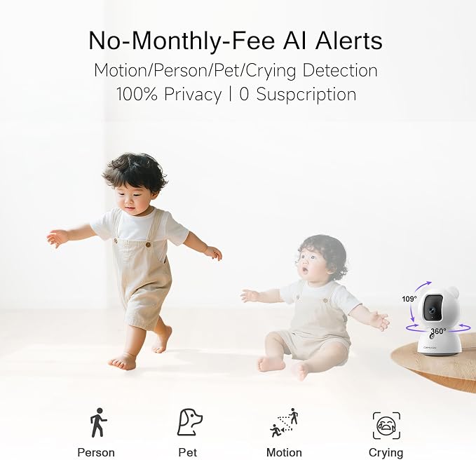 2.5K Pet/Dog Camera with Speaker/Phone App, No-Monthly-Fee AI Person/Pet/Cry - Image 3