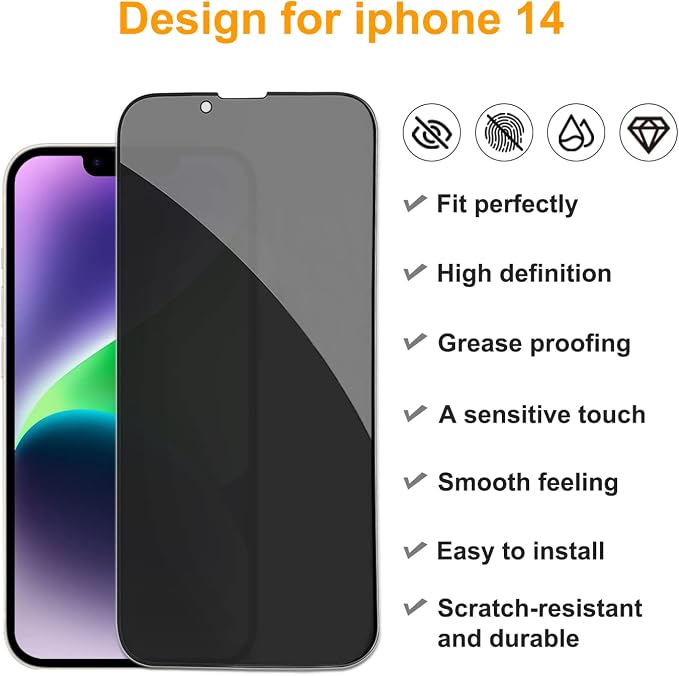 PEHAEL 2+2 Pack for iPhone 14 Privacy Screen Protector - Image 2