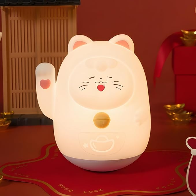 AuroraNiteBeam Cute Cat Night Light for Kids, LED Nursery Lamp Dimmable & Rechargeable, Warm Glow for Night Feeding, Nursery & Room Décor Lamp with Gift-Ready Design