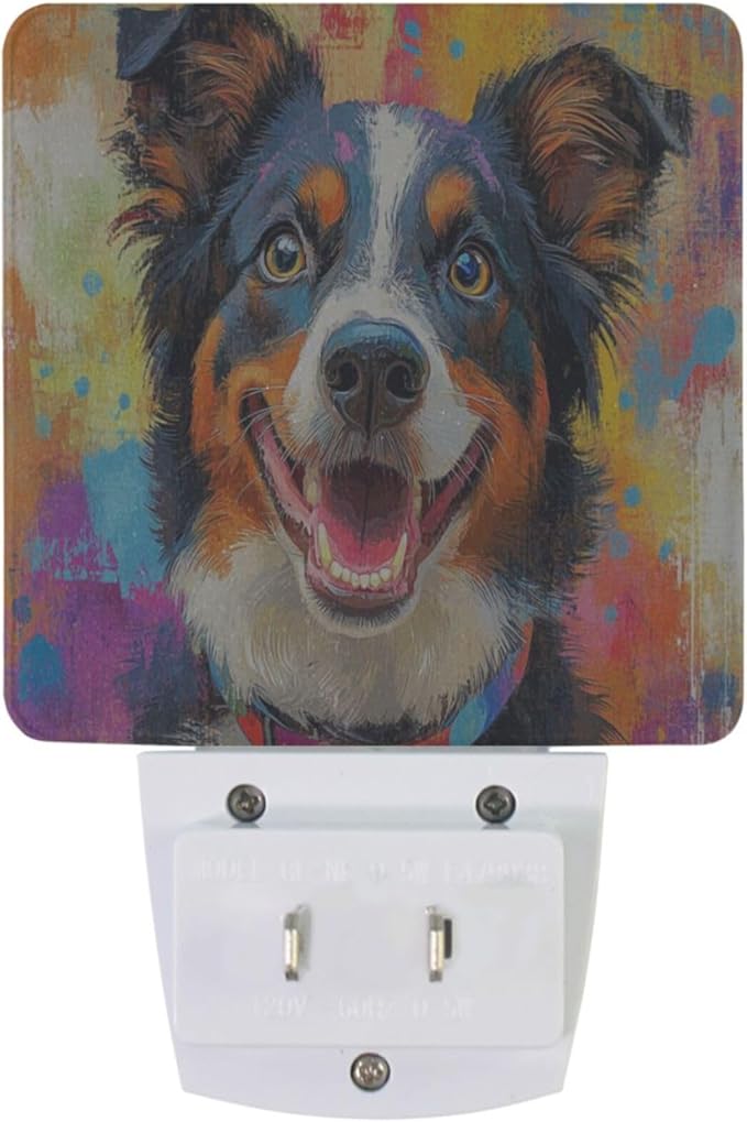 Pigsaly Led Night Light Colorful Australian Shepherds Dog Night Light Plug in Wall Lamp Smart Dusk to Dawn Sensor Nightlight Led Lamp Energy Saving Lights Gift for Kids Room Bedroom Bathroom Hallway