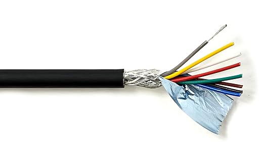 KWANGIL 8C 22AWG AMSB Shielded Cable Wire (UL2464) - Highly Flexible Str TC, PVC Ins, OS+TC BRD, PVC JKT for CNC Machine, Stepper Motor, VFD Spindle (Matte Black 50FT)