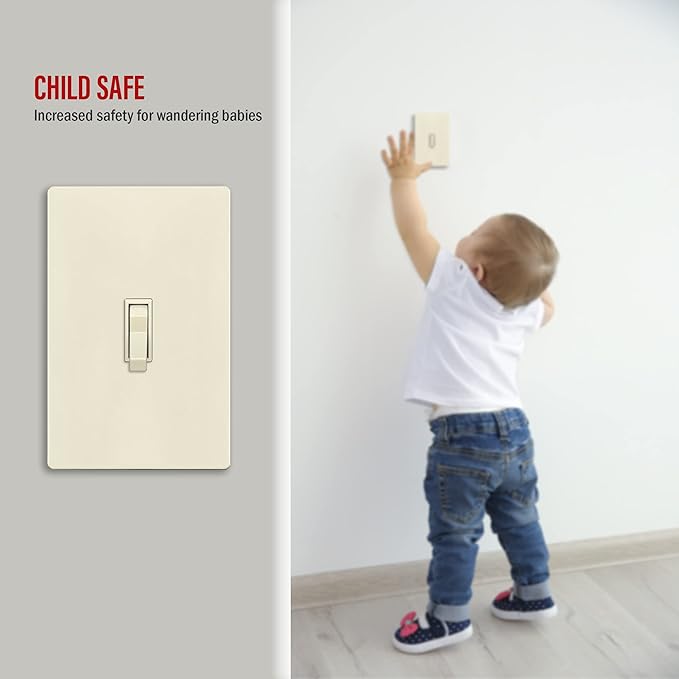ENERLITES Screwless Toggle Switch Wall Plate, Child Safe Light Switch Cover, Standard Size 1-Gang 4.68" x 2.93", Unbreakable Polycarbonate Thermoplastic, UL Listed, SI8811-LA, Glossy, Light Almond