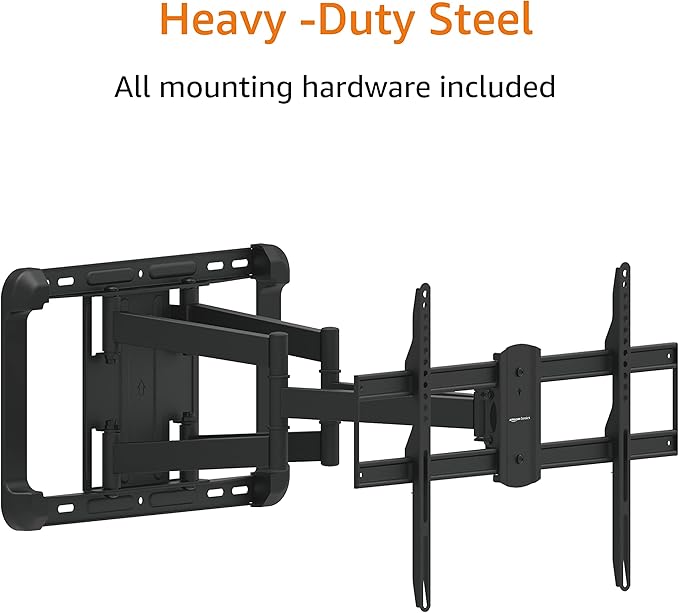 Amazon Basics Heavy Duty Extension Dual Arm, Full Motion Articulating TV Mount for 37" to 80" TVs up to 132 lbs, Fits LED LCD OLED Flat Curved Screens, Black