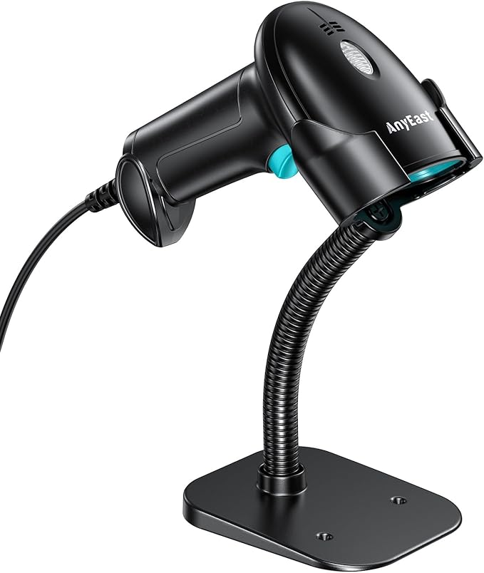 Barcode Scanner with Stand, USB Wired Inventory 2D 1D QR Code Scanner,Compatible with Computer POS MAC with Automatic Scanning, Handheld Barcode Reader for Library Supermarket（Green）