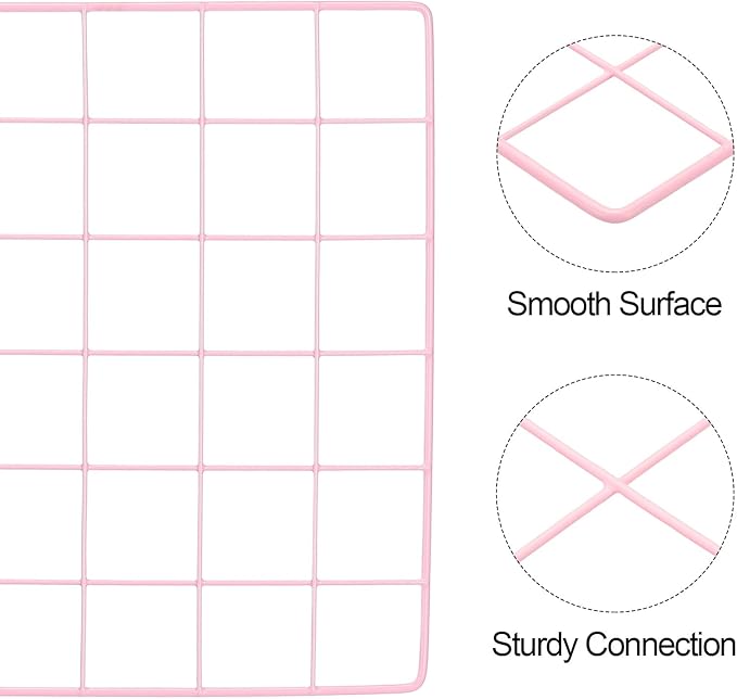 PATIKIL 12"x20" Wire Grid Panel, 2 Pack Board Photo Pictures Memo Display Grid Panels Hanging Organizer Wall Decorative Panel for Home Office Wedding, Pink