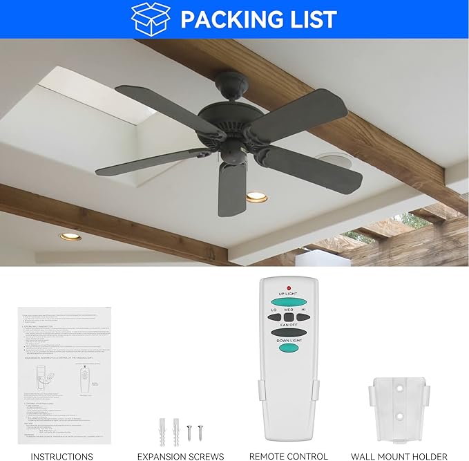 Ceiling Fan Remote Control with Up and Down Light,Replacement for Hampton Bay UC7078T L3H2010FANHD Fan-HD Fan-HD5,3-Speed and Light Dimmer (Remote Only)