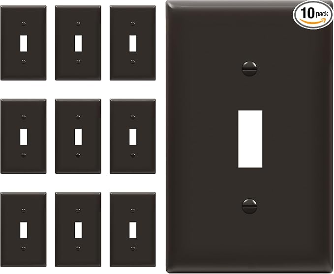 ENERLITES Toggle Light Switch Wall Plate, Gloss Finish, Standard Size 1-Gang 4.50" x 2.76", Unbreakable Polycarbonate Thermoplastic, 8811-BR-10PCS, Brown (10 Pack)