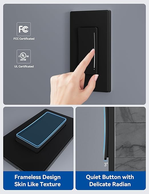 ELEGRP Smart Dimmer Light Switch DTR10, Single Pole Setup, 2.4GHz Wi-Fi Touch Dimmer Compatible with Alexa and Google Assistant, Needs Neutral Wire, No Hub Required, UL&FCC Listed, Black, 4 Pack