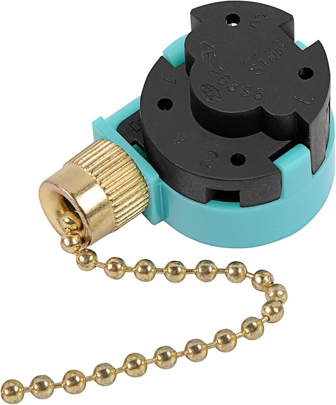 Zing Ear ZE-268S6 3 Speed Ceiling Fan Switch, Pull Chain Cord Switch, Compatible with Hunter Ceiling Fans, Appliances, Replacement Speed Control (Brass Pull Chain)
