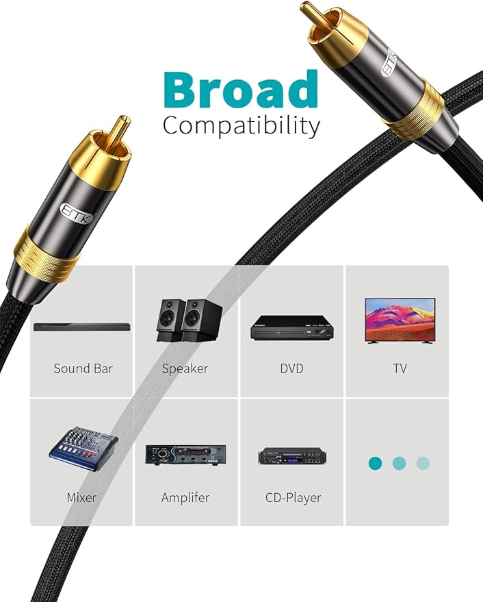 Subwoofer Cable,EMK Digital Coaxial Audio Cable [24K Gold-Plated, Durable Cotton] Premium S/PDIF RCA Male to RCA Male for Home Theater, Soundbar,Speaker,HDTV, Subwoofer, Hi-Fi Systems (Black-9.8ft/3m)