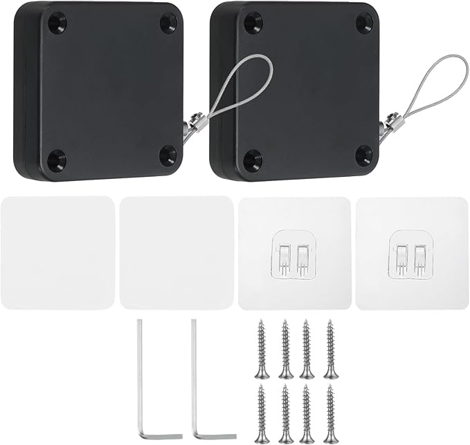PATIKIL Punch-Free 1000g Automatic Sliding Screen Door Closer, Multifunctional Storm Sensor Door Closer with Steel Drawstring for Bedroom Storm Bathroom Study Room, Black 2Pcs
