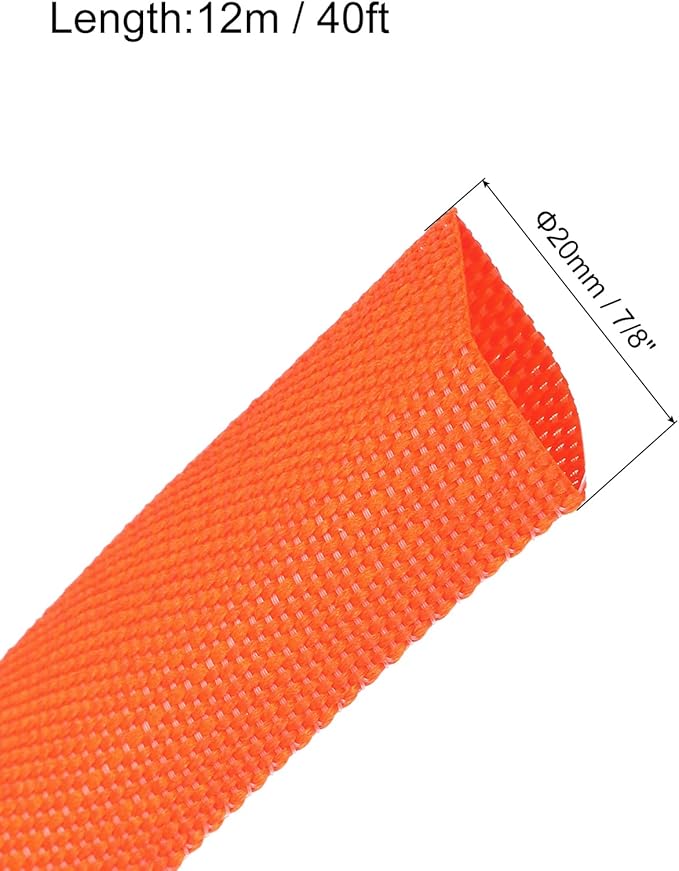 MECCANIXITY Braided Cable Sleeves Heat Shrinkable Fabric Sleeving, 7/8" 40ft Orange 2:1 Ratio Heat Shrinkable Cord Protector for Harness Cable, Network Cable Protection, Cable Management