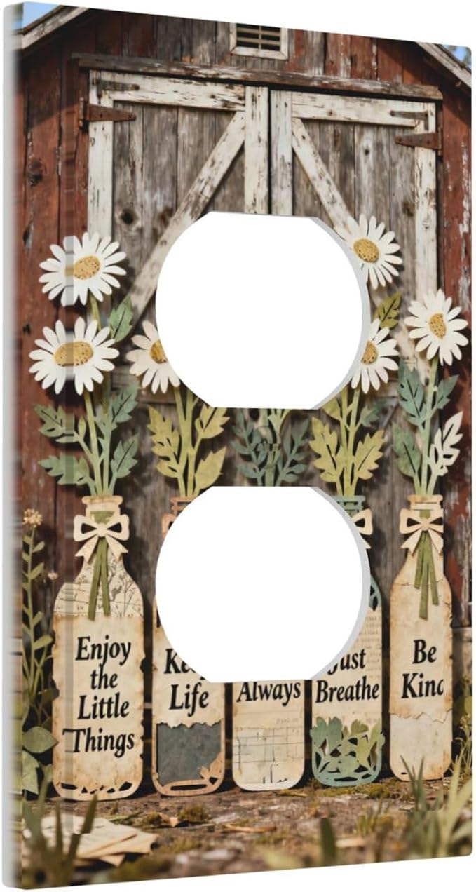 Bvtewkhz Rustic Daisy Barn Door Flowers Duplex Outlet Decorative Light Switch Covers Electrical Faceplate Switch Plates for Bathroom Kitchen Home