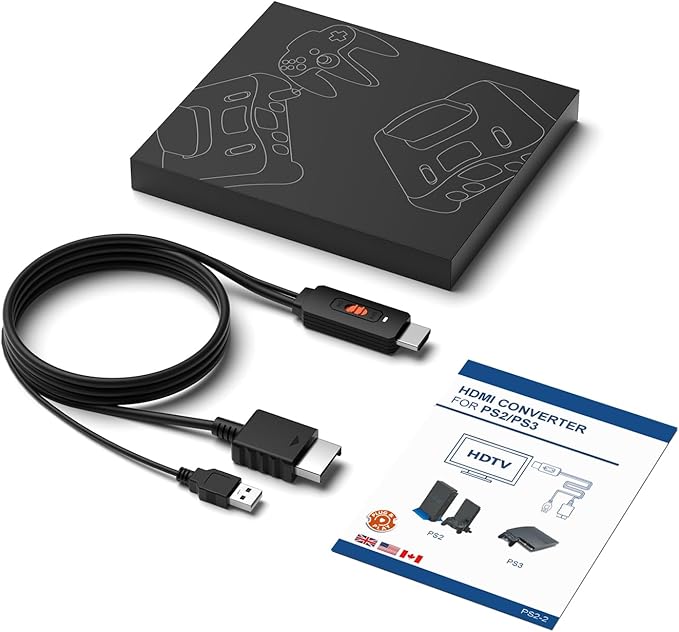 Azduou PS2 to HDMI Adapter HD-Link Cable Support ON/Off Switch, Converter PS3 Video Signal to HDMI Signal with True Ypbpr HD Signal Output (100% Improve Video Quality for PS2 and PS3)