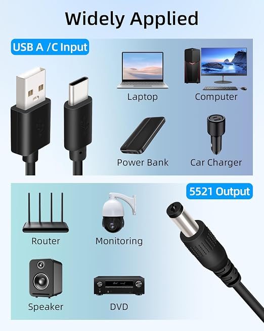 Dual Port USB A & USB C 5V to 12V DC 5.5x2.1mm Step Up Converter Cable - Image 6