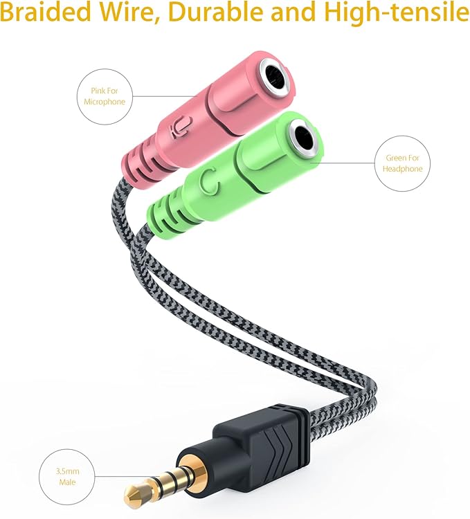 MillSO Headphone Mic Splitter [2 Pack] 3.5mm Headset Adapter 2 TRS Female to TRRS Male CTIA Stereo Audio Mic Jack Y Splitter for Dual-Plug Gaming Headset to Xbox, PS4, Phone, Laptop, PC