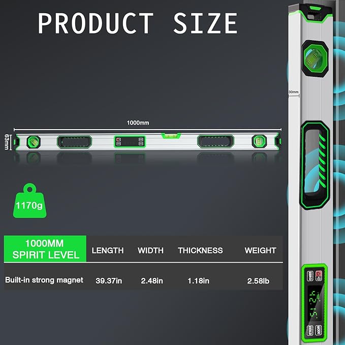 Kanayu Digital Level Digital 40'' LCD Display Magnetic Torpedo Level Tool Protractor Electronic Dust and Waterproof Smart Torpedo Tool for Construction Measuring Home Supplies