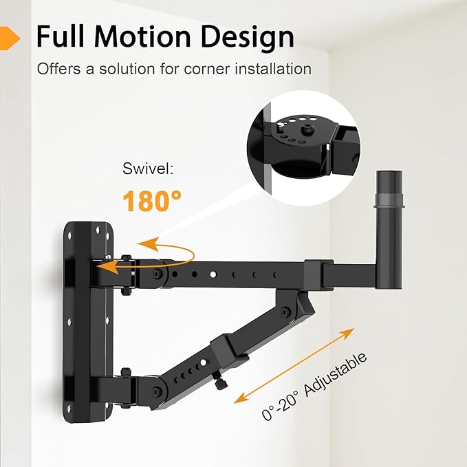 Vondynote Set of 2 Speaker Wall Mounts Heavy Duty PA Wall Speaker Mounting Brackets with 180° Swivel and 20° Tilt Adjustable, 35mm Pole Mount