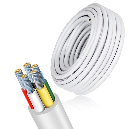 22 Gauge 5 Conductor Electrical Wire, 49.2FT Low Voltage 22/5 Tinned Copper Stranded 5 Wire Cable, 22 AWG White Flexible Extension Power Cord for Sprinkler, Thermostat, Speaker, Irrigation, Automotive