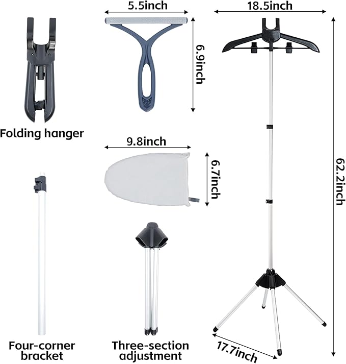 FujDun Garment Steamer Stand for Clothes - Steam Rack & Stand - Grey Ironing Gloves, Handheld Steamer Hanger - Adjustable Handheld Ironing Clothes Hanger - Universal Steam Iron Accessory Holder