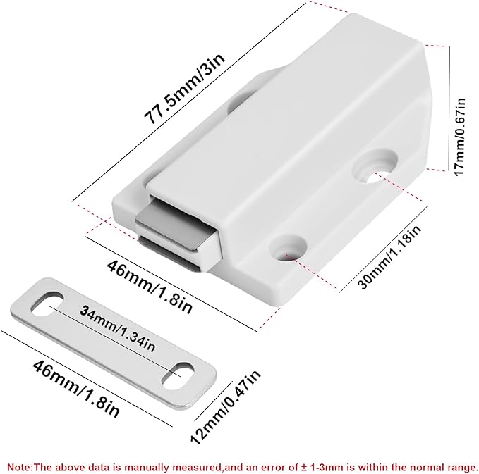 2 Pack Magnetic Push Latch,Heavy Duty Magnetic Touch Latch,for Push to Open Cabinet or Kitchen Drawer,Kitchen Door,on Strong Pop Out (White - 2.7 inch, 2 Pack)