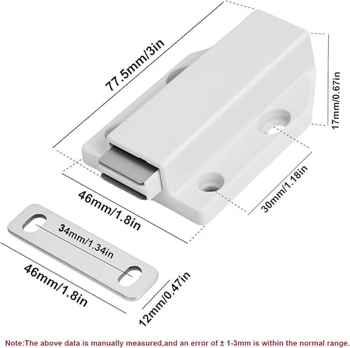 2 Pack Magnetic Push Latch,Heavy Duty Magnetic Touch Latch,for Push to Open Cabinet or Kitchen Drawer,Kitchen Door,on Strong Pop Out (White - 2.7 inch, 2 Pack)