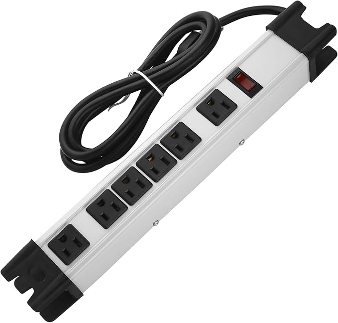 Heavy Duty Surge Protector, 6 Outlet Industrial Power Strip with 15A, Shop Workshop Garden Metal Power Strip with 6FT Cord 1200 Joules ETL Listed.