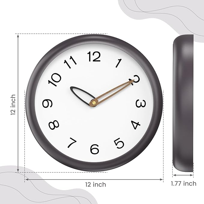 lanktoo Modern Wall Clock,Battery Operated,Tempered Glass,12" Silent Clocks for Living Room,Bedroom,Kitchen,Bathroom - Stylish Home Decor Gift (Space Gray)