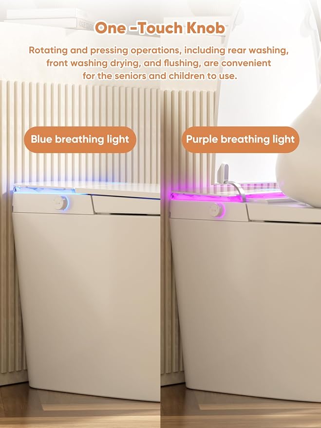 Smart Toilet with Auto Open/Close Lid - Warm Water Bidet, ADA Comfort Height Heated Seat, Dryer, Night Light, Foam Shield, Dual Auto Flush, Foot Sensor, Modern Elongated One-Piece Toilet for Bathrooms