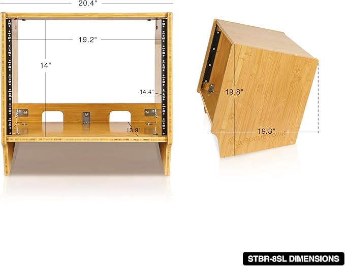 Sound Town DIY 8U Angled Desktop Turret Studio Rack, Solid Carbonized Bamboo, Assembly Required (STBR-8SL)