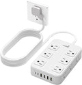 Solidock Flat Plug Power Strip Surge Protector with 12 AC Outlets 6 USB Ports 3 Side Multi Plug Outlet Extender 5 Ft Extension Cord for Home Office Kitchen Dorm Wall Desk Charging Station ETL Listed