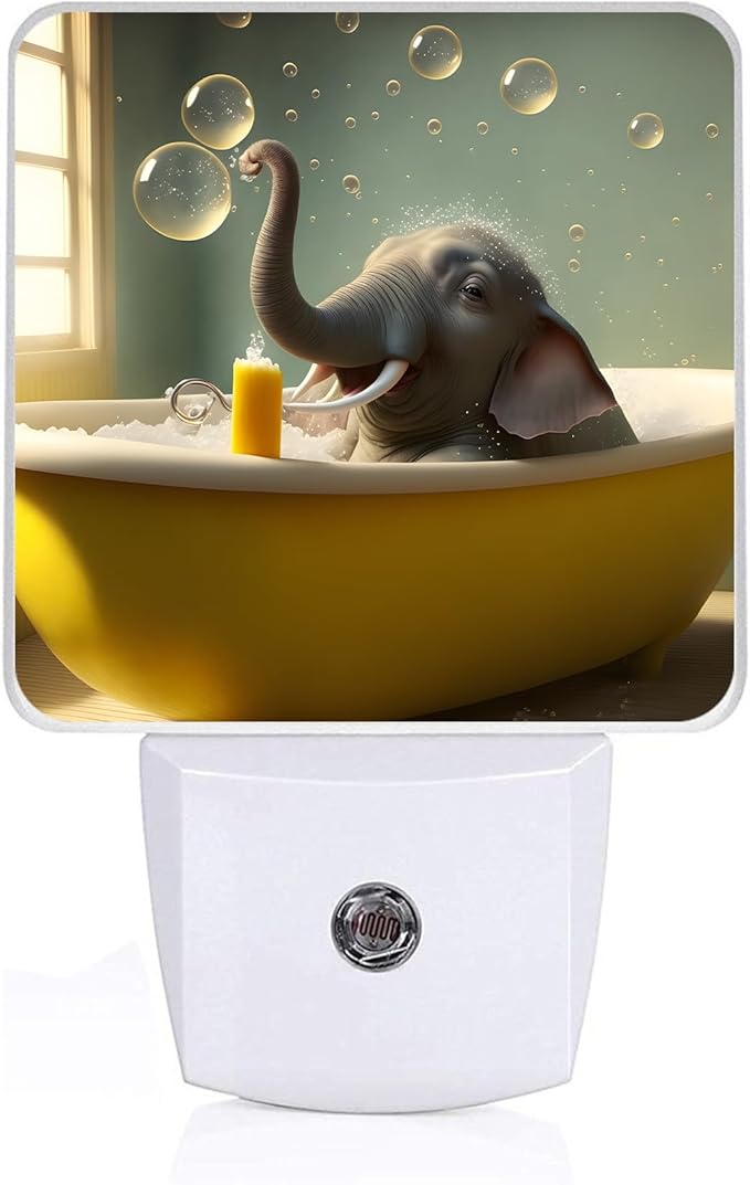 GANTINIR Cute Elephant Take a Bath Night Light, Plug-into African Animal Nightlight White LED Lamp, Energy Efficient Decor Desk Lamp for Bedroom Hallway Stairs Bathroom