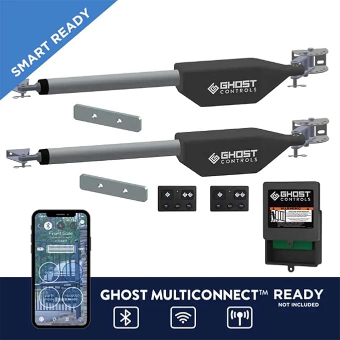 Ghost Controls Pro Dual Solar Automatic Gate Opener 30W Solar Panel and 2 Premium Wireless Keypads Bundle