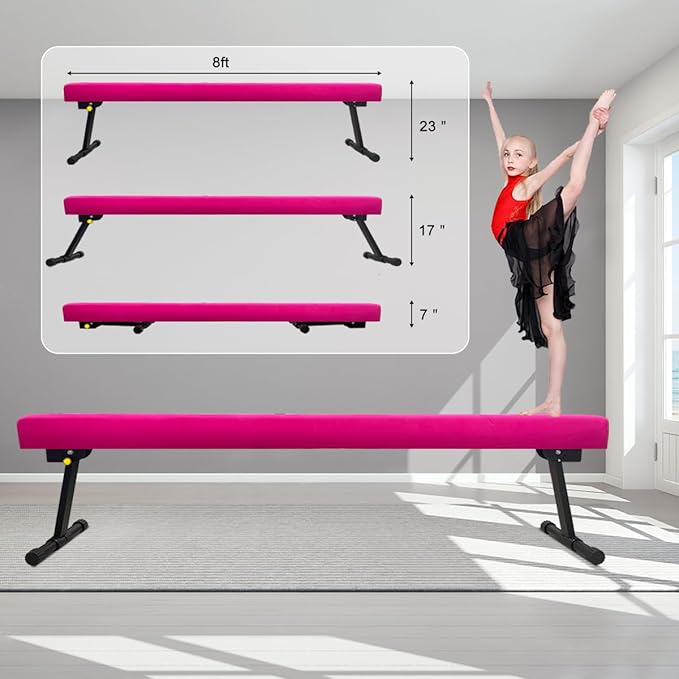 Wesky Adjustable Balance Beam,High and Low Floor Beam Gymnastics Equipment,Professional Gymnastics Beam for Kids Home Training with Foldable Legs