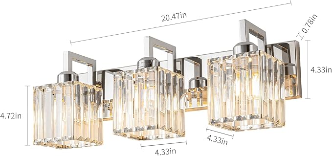 FDPBY Modern Bathroom Vanity Light 3-Lights Chrome Crystal Wall Lamp Bathroom Modern Crystal Vanity Lighting