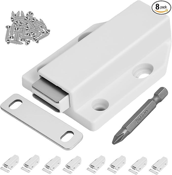 8 Pack Magnetic Push Latch,Heavy Duty Magnetic Touch Latch,for Push to Open Cabinet or Kitchen Drawer, Kitchen Door,on Strong Pop Out (White - 2.7 inch, 8 Pack)