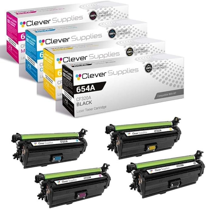 CS Replacement Toner Cartridge Compatible with HP 654X / 654A CF330X Black CF331A Cyan CF333A Magenta CF332A Yellow Color Enterprise M651dn M651n M651xh M680dn M680f 4 Color Set