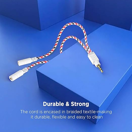 DUKABEL Headphone Splitter, 3.5mm Splitter Cable for Headset [Fine Braided & Gold Plated] Stereo Audio Y Cable AUX Splitter - Compatible for iOS, Android, Smartphones, Tablets & More - (0.85ft/26cm)