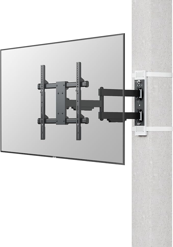 CondoMounts CLMTVA1144 Full Motion Small Pillar | Gazebo TV Mount | Round & Square TV Post Mount | NO Drill | Holds 80lbs | Fits 32-in. to 70-in. | Fits 4-in. to 12-in. Post | White Strap