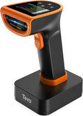 Tera Barcode Scanner Wireless with Screen: Pro Version 1D 2D QR with Digital Setting Keypad Power Switch Charging Cradle Works with Bluetooth 2.4G Wireless Bar Code Reader HW0015 Orange