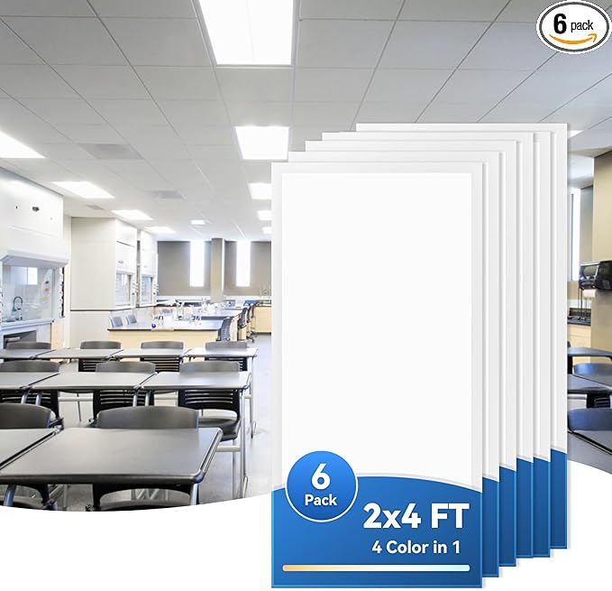 CycevSun 6-Pack 2x4 LED Flat Panel Light Drop Ceiling, 40/50/60W Selectable, Up to 6600LM, 4CCT 3000K/4000K/5000K/6000K Switchable, 0-10V Dimmable, 100-277V, ETL Listed