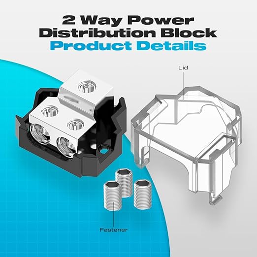 Distribution Block, Malictele 2 Way Power Distribution Block 1x 0/2/4 Gauge Input 2X 4/8 Gauge Output Out Amp Power Distribution Block Car Audio Splitter for Vehicles Boats 2 Pack