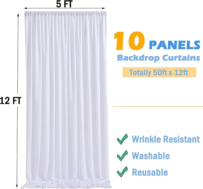 50ft x 12ft Wrinkle Free White Backdrop Curtains - Image 7