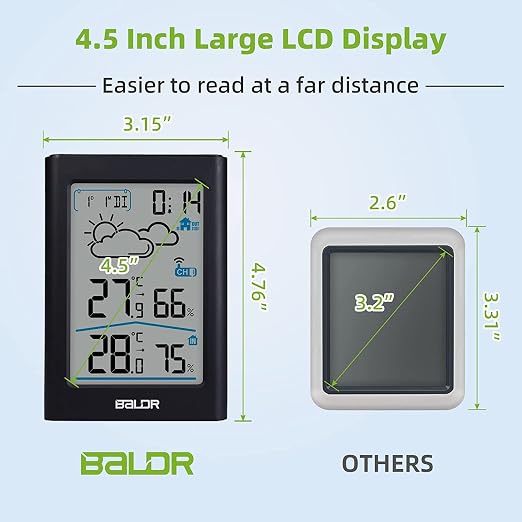 BALDR Indoor Outdoor Thermometer Wireless, Battery Powered Weather Station - Image 3