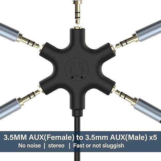 5-Jack Multi-Headphone Audio Splitter Injection Molding - Designed for Up to 5 Devices