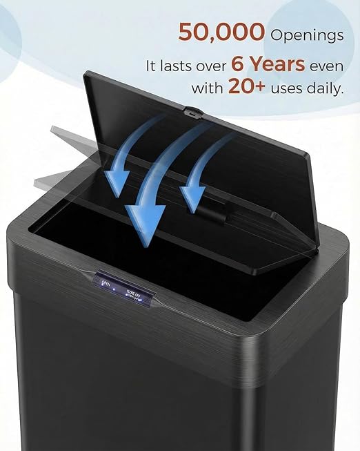 TLSUNNY 16 Gallon Motion Sensor Trash Can,Touchless Automatic Garbage Can,Brushed Stainless Steel Smart Bin,with Bag Holder,Soft Close Lid,for Kitchen,Office,RV,Bedroom,Living Room (Black, 60L)