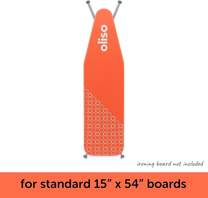 Oliso Ironing Board Cover, Durable 100% Cotton Lined with Professional Grade Felt pad - Fits Standard 54” x 15" Boards, a Wide Elastic Edge, Two Adjustable Straps for Secure Fit (Coral)
